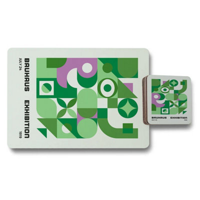 B&Q -  Set Of 12 Placemats And Coasters With Geometric Artwork And Wood Backing