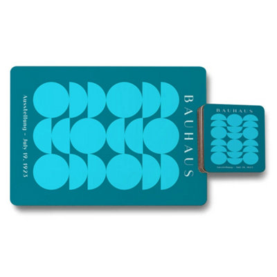 B&Q -  Bauhaus Geometric Placemat And Coaster Set 12 Pieces With Wood Bottom