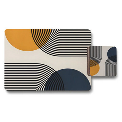 B&Q -  Set Of 12 Geometric Placemats And Coasters With Wood Backing