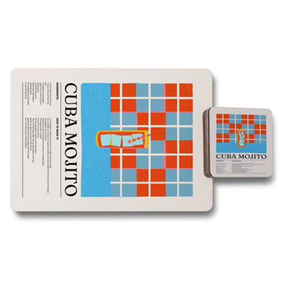 Benjamin Tate Design Set Of 12 Cuba Mojito Placemats And Coasters With Wood Bottom Designer Artwork from B&Q