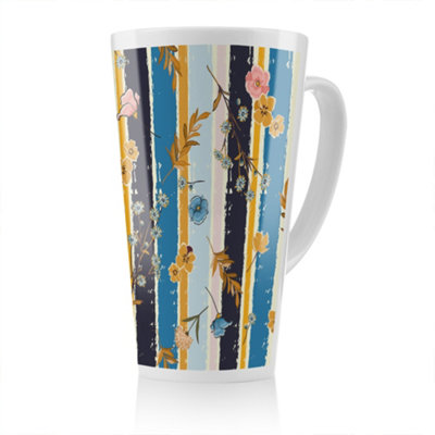 Benjamin Tate Design Beautiful Meadow Flowers On Candy Colorful Brush Stripe Latte Mug