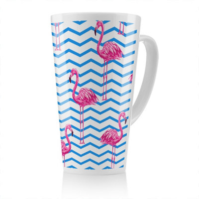B&Q -  Flamingo & Blue Geometric Lines Latte MugStunning Designer Mug Fit For Any HomeTreat Yourself Or A Loved One