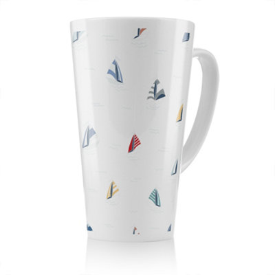 B&Q -  Striped Sailboats Latte MugStunning Designer Mug Fit For Any HomeTreat Yourself Or A Loved One