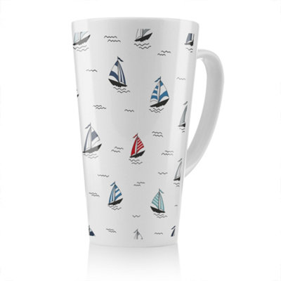 B&Q -  Red & Blue Sailboats Latte MugStunning Designer Mug Fit For Any HomeTreat Yourself Or A Loved One