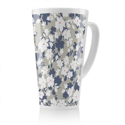 B&Q -  Grey Purple & White Flowers Latte MugStunning Designer Mug Fit For Any HomeTreat Yourself Or A Loved One
