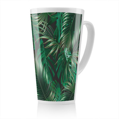 B&Q -  Tropical Leaves On Black Latte MugStunning Designer Mug Fit For Any HomeTreat Yourself Or A Loved One