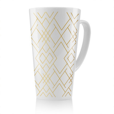 Benjamin Tate Design Golden Geo Pattern Latte Mug, Stunning Designer Mug Fit For Any Home, Treat Yourself Or A Loved One