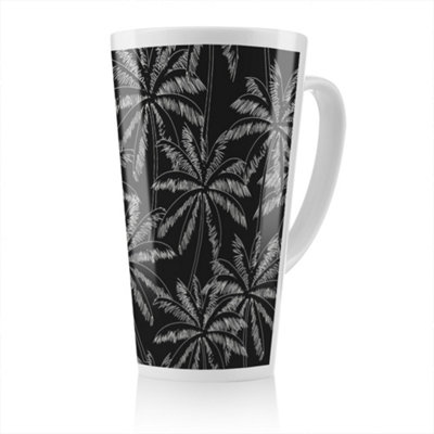 B&Q -  White Palm Trees On Black Latte MugStunning Designer Mug Fit For Any HomeTreat Yourself Or A Loved One