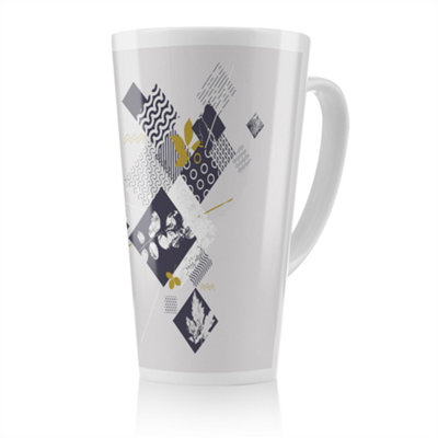 B&Q -  Geometric Squares & Leaves Latte MugStunning Designer Mug Fit For Any HomeTreat Yourself Or A Loved One