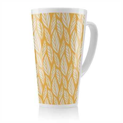 B&Q -  White Leaf Pattern On Orange Latte MugStunning Designer Mug Fit For Any HomeTreat Yourself Or A Loved One