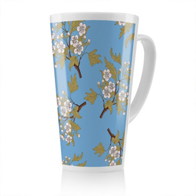 Benjamin Tate Design Blue Orchid Branches On Latte Mug, Stunning Designer Mug Fit For Any Home, Treat Yourself Or A Loved One