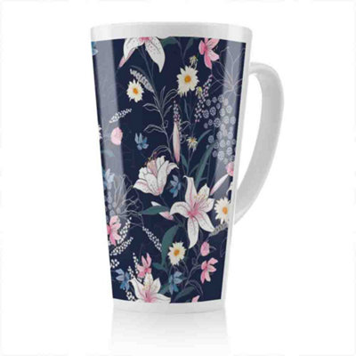 B&Q -  Tropical White & Pink Flowers Latte MugStunning Designer Mug Fit For Any HomeTreat Yourself Or A Loved One