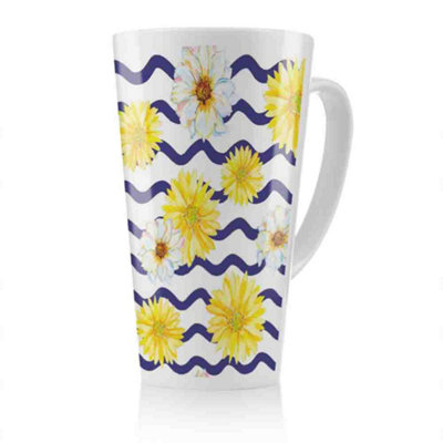 Benjamin Tate Design Bright Yellow Flowers & Zig Zags Latte MugStunning Designer Mug Fit For Any HomeTreat Yourself Or A Loved One from B&Q