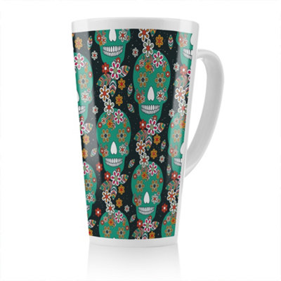 Benjamin Tate Design Embroidery Colorful Simplified Ethnic Flowers And Skull Pattern Latte Mug from B&Q