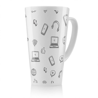 Benjamin Tate Design Internet Related Doodle Pattern Latte MugStunning Designer Mug Fit For Any HomeTreat Yourself Or A Loved One