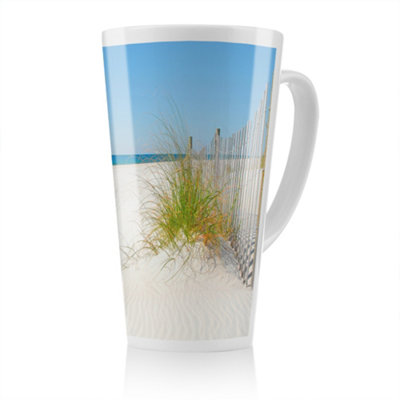 B&Q -  Dune Fence By Sea Grass With Sailboat On Horizon Designer Latte Mug
