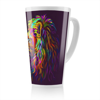 Benjamin Tate Design Lion's Head On A Purple Background In Popart Style Designer Latte Mug from B&Q