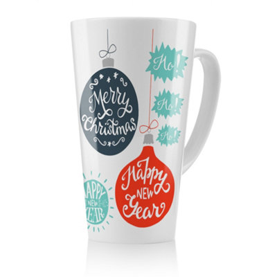 Benjamin Tate Design Vintage Christmas Baubles With Merry Christmas Dining Latte Mug from B&Q