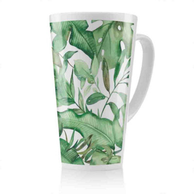 B&Q -  Watercolour Green Tropical Leaves Latte MugStunning Designer Mug Fit For Any HomeTreat Yourself Or A Loved One