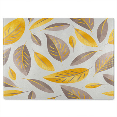 B&Q -  Botanical Gold And Purple Leaf Glass Chopping Boarddesigner Style
