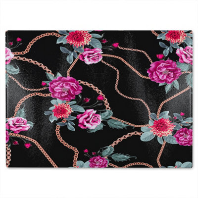 B&Q -  Chain And Flowers Pattern Glass Chopping Boarddesigner Style
