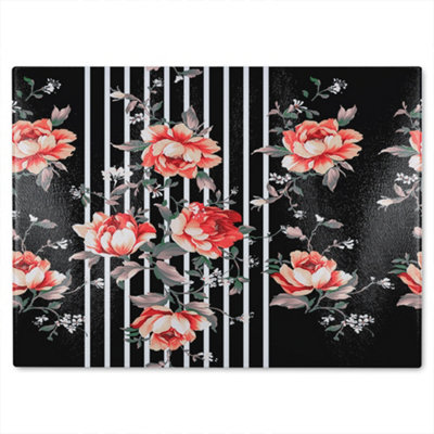 Benjamin Tate Design Flowers Glass Chopping Boarddesigner Style from B&Q