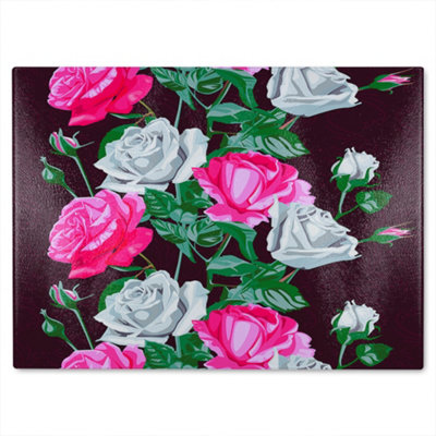 B&Q -  Pattern Of Pink And White Flowers Glass Chopping Boarddesigner Style