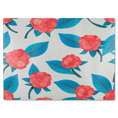 B&Q -  Watercolour Floral Pattern Glass Chopping Board