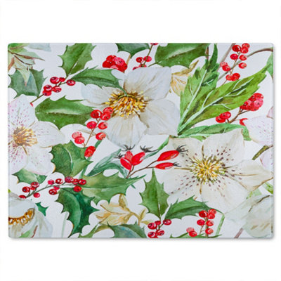 B&Q -  Watercolour Christmas Pattern Glass Chopping Boarddesigner Style
