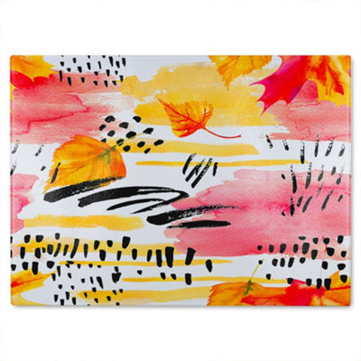 B&Q -  Abstract Fall Pattern In Bright Autumn Colours Glass Chopping Board