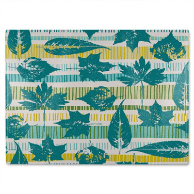 B&Q -  Autumn Pattern With Leaves On Geometric Glass Chopping Boarddesigner Style