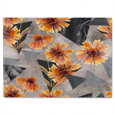Benjamin Tate Design Geometric Floral Shapes Glass Chopping Board from B&Q