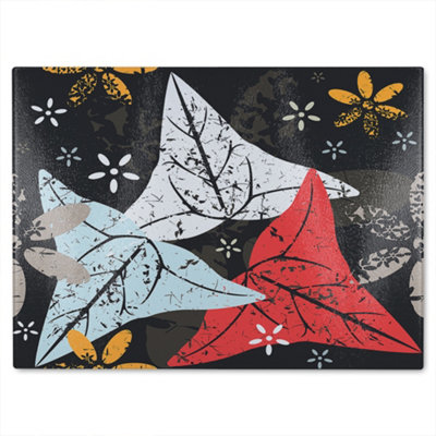 B&Q -  Leaves And Flowers Autumn Pattern Glass Chopping Boarddesigner Style