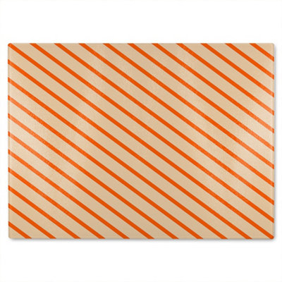 Benjamin Tate Design Orange Lines Glass Chopping Board