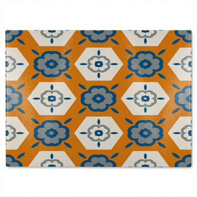 B&Q -  Rust Orange With Gray Navy Blue And Beige Glass Chopping Boarddesigner Style