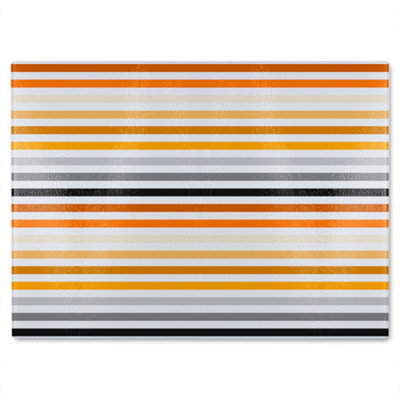 B&Q -  Striped Pattern Orange Black Gray Beige And Brown Glass Chopping Board