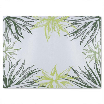 B&Q -  Green Leaf Border Glass Chopping Board