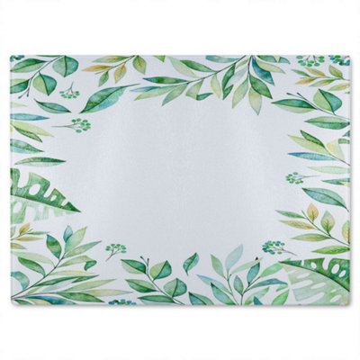 B&Q -  Light Botanical Leaves Glass Chopping Boarddesigner Style