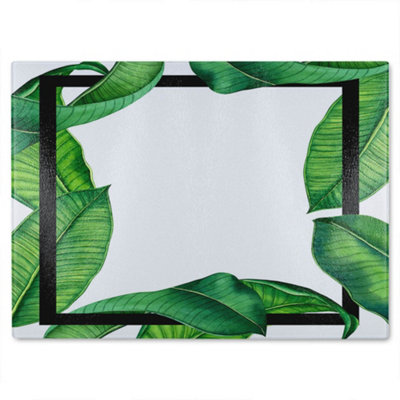 B&Q -  Botanical & Black Border Glass Chopping Board