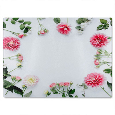 B&Q -  Scattered Flowers Glass Chopping Board