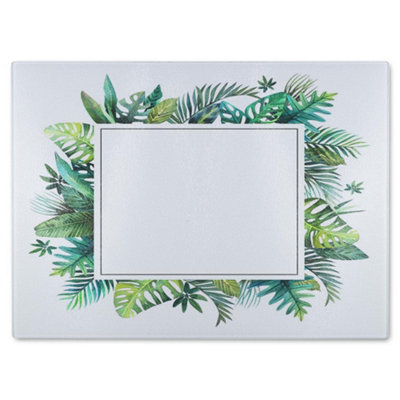 B&Q -  Square Botanical Border Glass Chopping Board