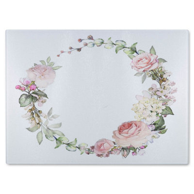 B&Q -  Watercolour Flowers Glass Chopping Board
