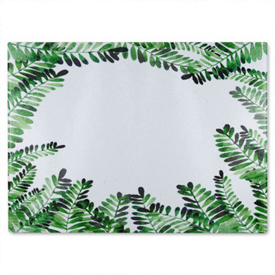 B&Q -  Green Botanical Leaves Glass Chopping Boarddesigner Style