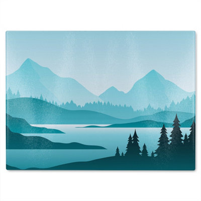B&Q -  Abstract Mountain Landscape Designer Glass Chopping Board Designer Style