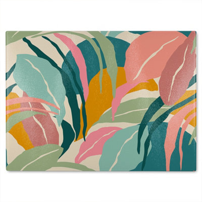 B&Q -  Artistic Abstract Leaves Designer Glass Chopping Board Designer Style