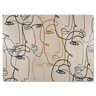 B&Q -  Continuous Line Drawing Of Faces Designer Glass Chopping Board