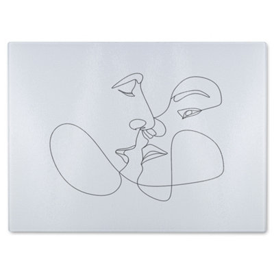 B&Q -  Couple Kiss In Line Art Designer Glass Chopping Board Designer Style
