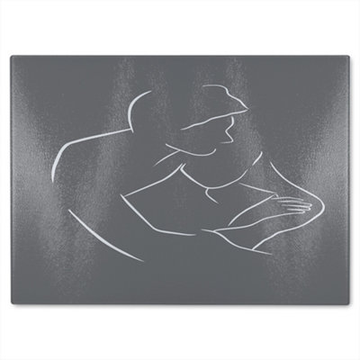 B&Q -  Drawing Of A Couple In One Line Designer Glass Chopping Board Designer Style