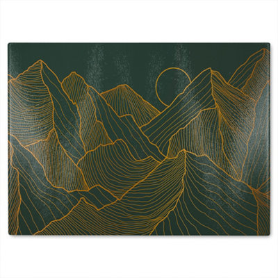 B&Q -  Golden Mountain Line Art Designer Glass Chopping Board