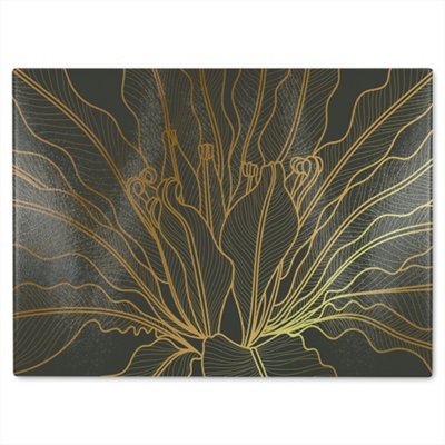 B&Q -  Monstera Plant Line Art Designer Glass Chopping Board